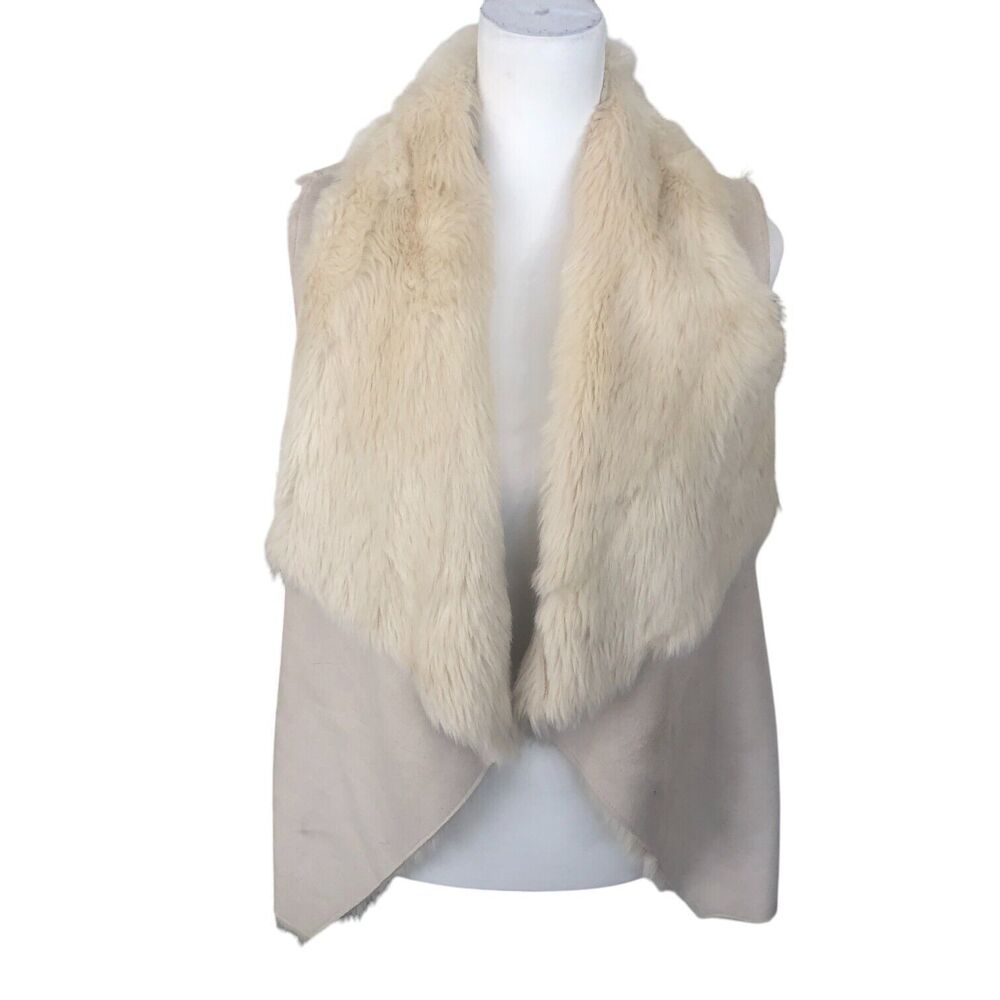 WD NY Cozy Faux Suede and fur Lined Sleeveles Waterfall Women's Vest Sz M